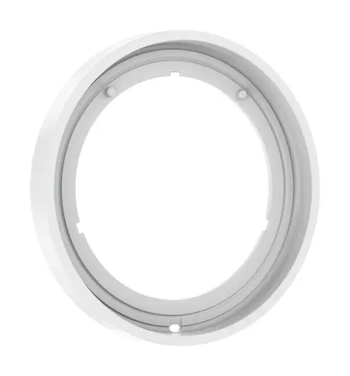 Runde weiße Rosette mit innerem Rand, ideal für die Wandmontage, hergestellt von Hansgrohe. Entworfen zur passenden Ergänzung von Sanitärinstallationen.